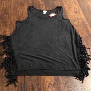 Suede top with fringe side detail